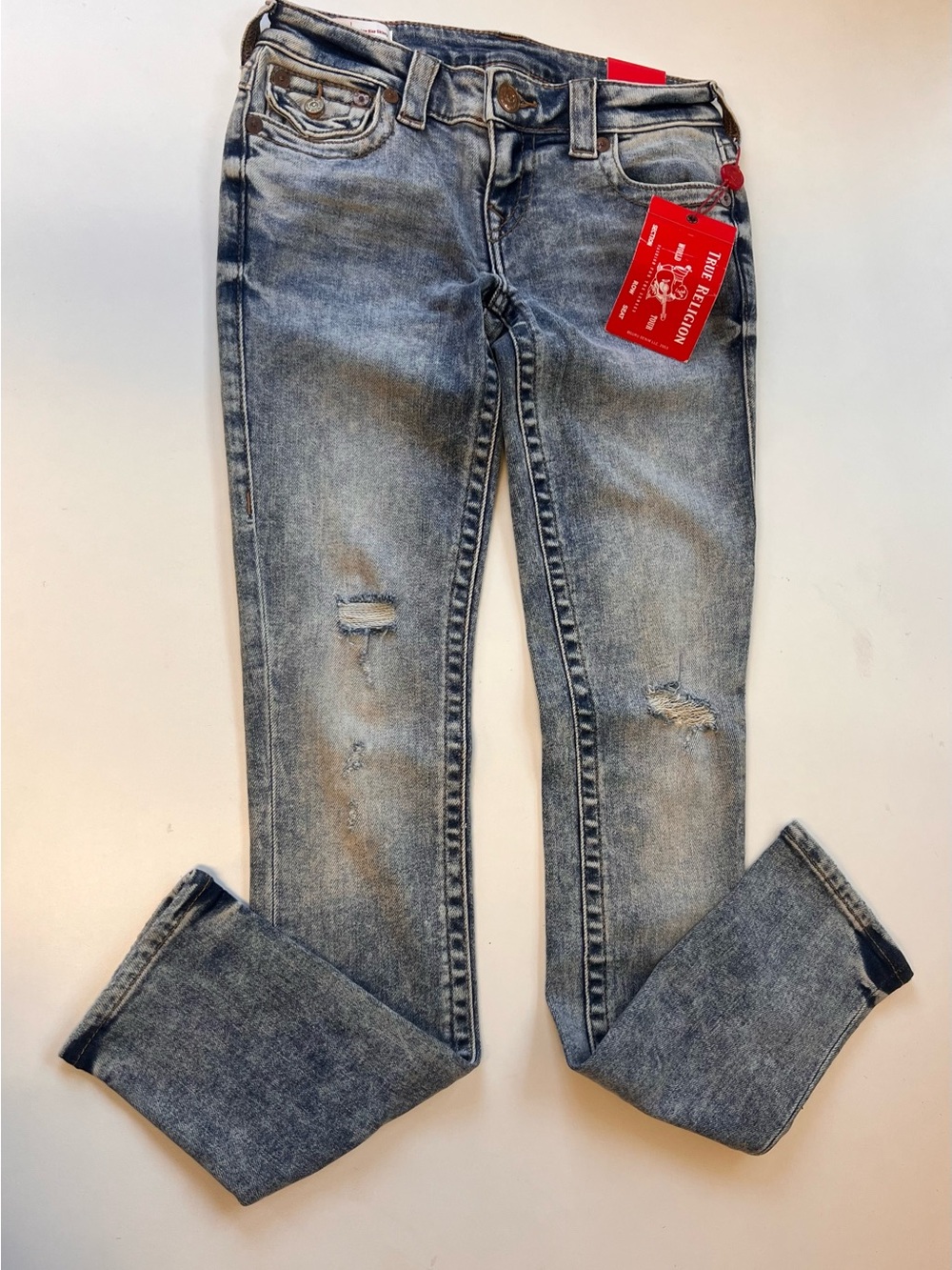True Religion Womens Light Blue Skinny Distressed Jeans Sz 26 NWT